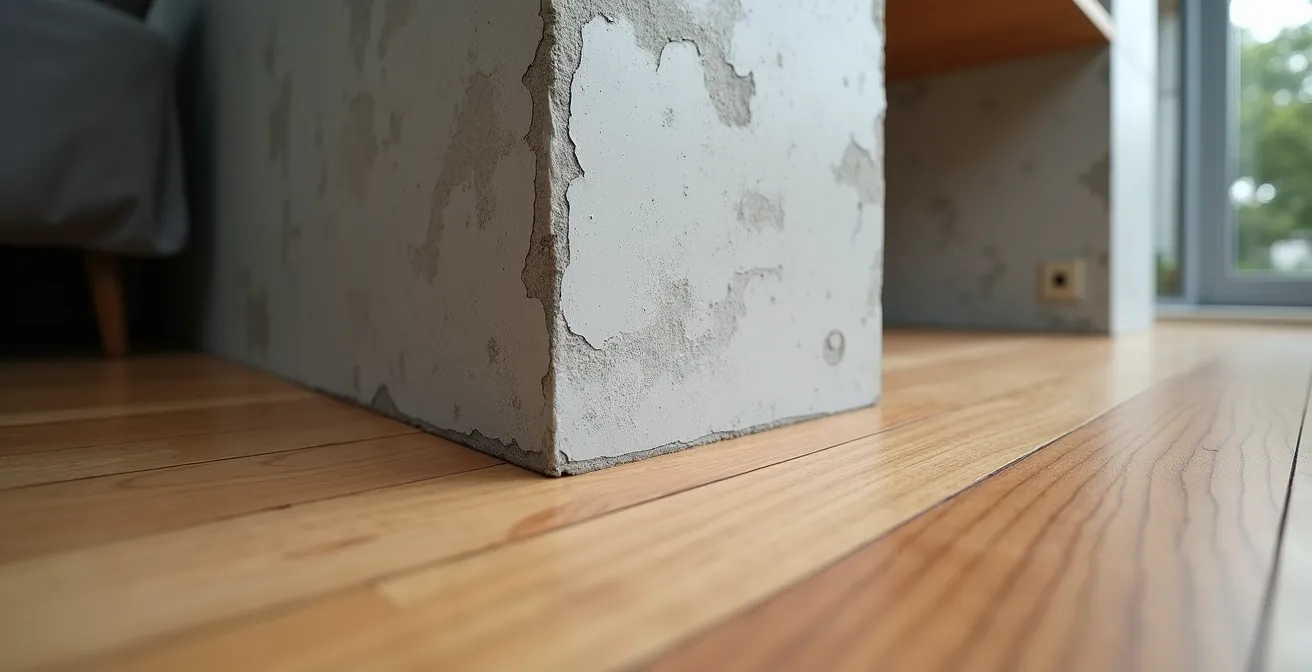 Vue macro d'une colonne de béton dans un condo moderne