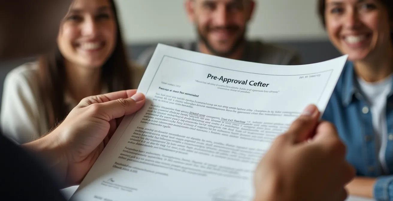 Documents de préapprobation bancaire avec clés de maison en arrière-plan