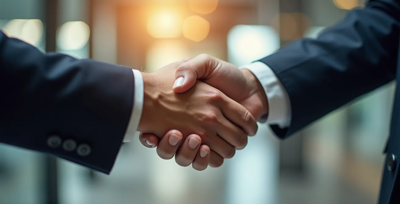 Poignée de main entre professionnels dans un espace commercial moderne au Québec